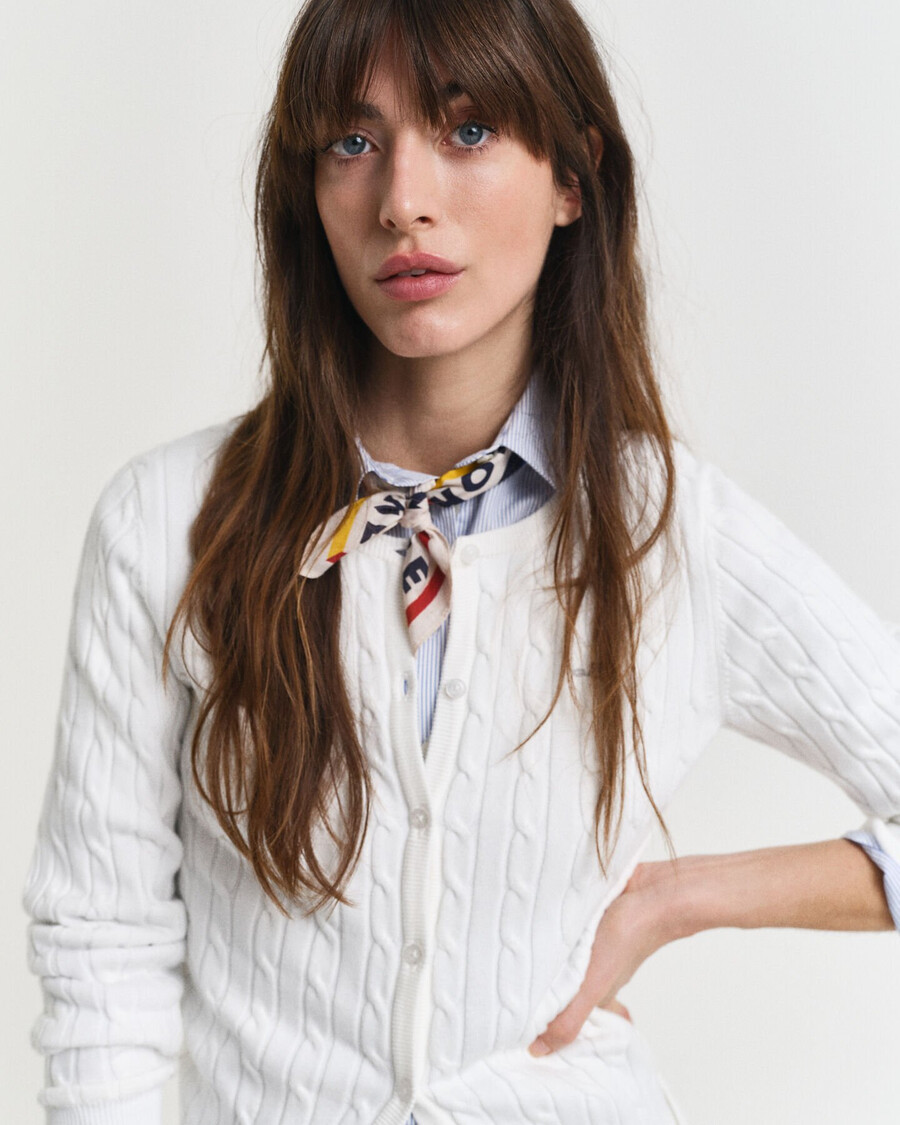 cardigan elastic din bumbac tricotat cu împletitură - coajă de ou