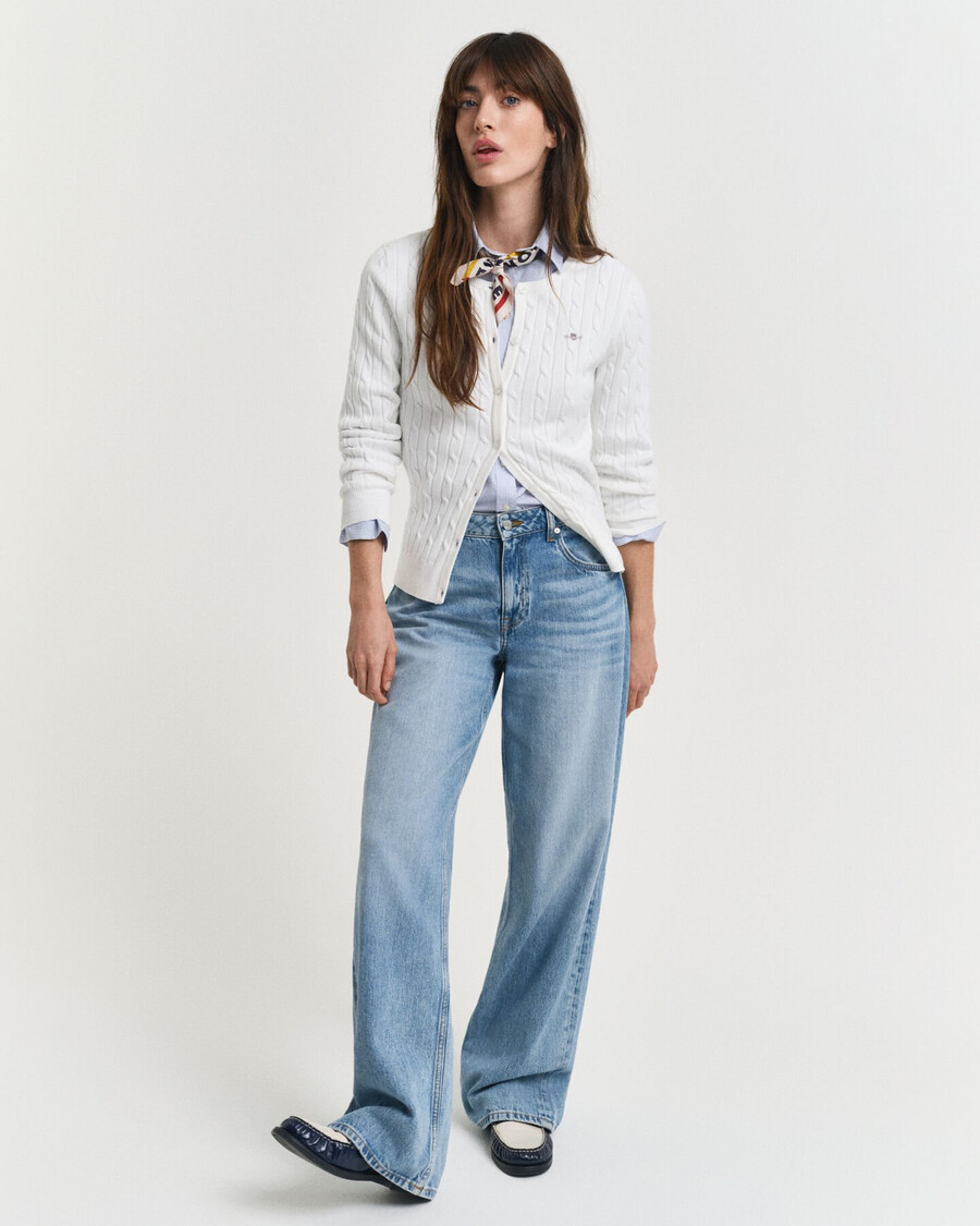cardigan elastic din bumbac tricotat cu împletitură - coajă de ou
