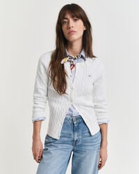 cardigan elastic din bumbac tricotat cu împletitură - coajă de ou