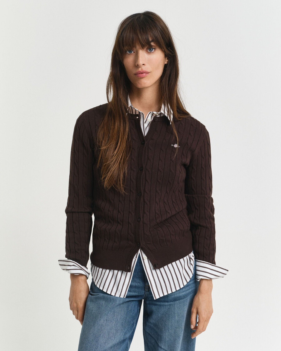 cardigan tricotat din bumbac elastic - maro închis