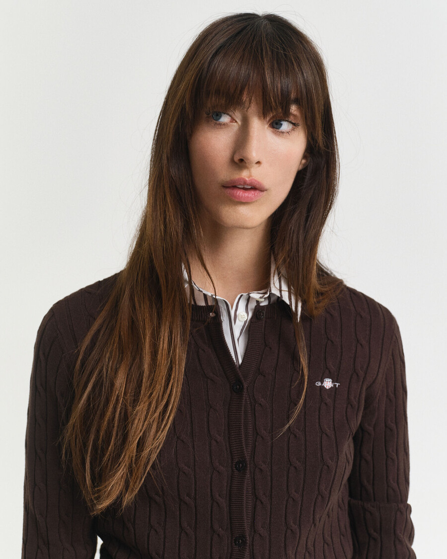 cardigan tricotat din bumbac elastic - maro închis