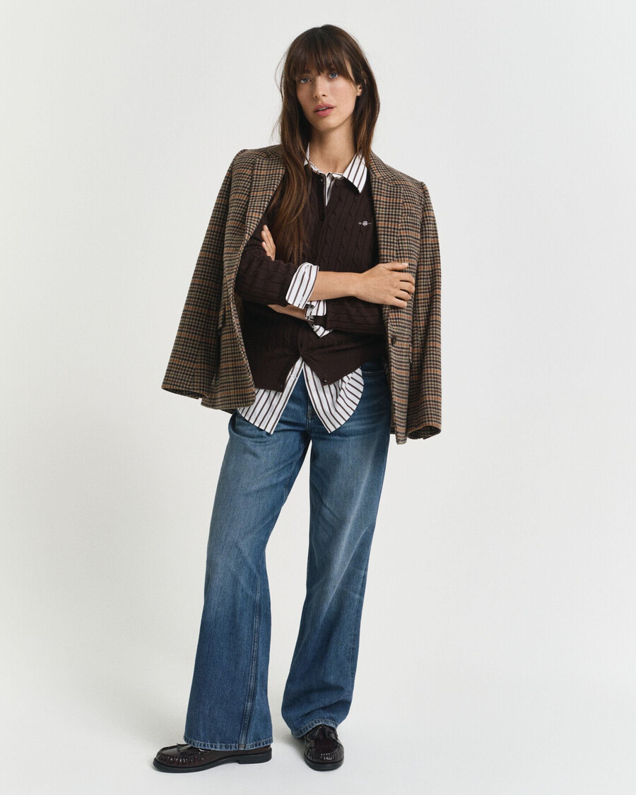 cardigan tricotat din bumbac elastic - maro închis