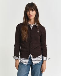 cardigan tricotat din bumbac elastic - maro închis