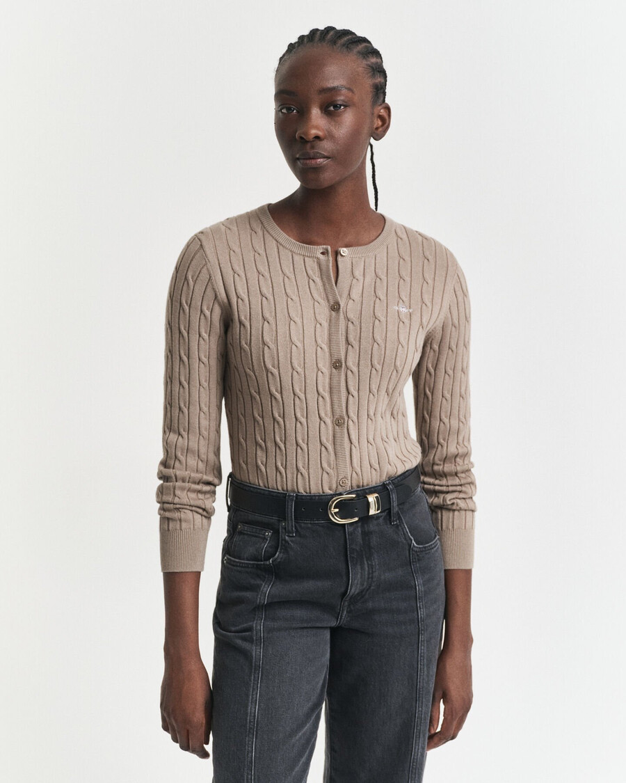cardigan tricotat din bumbac elastic - bej taupe
