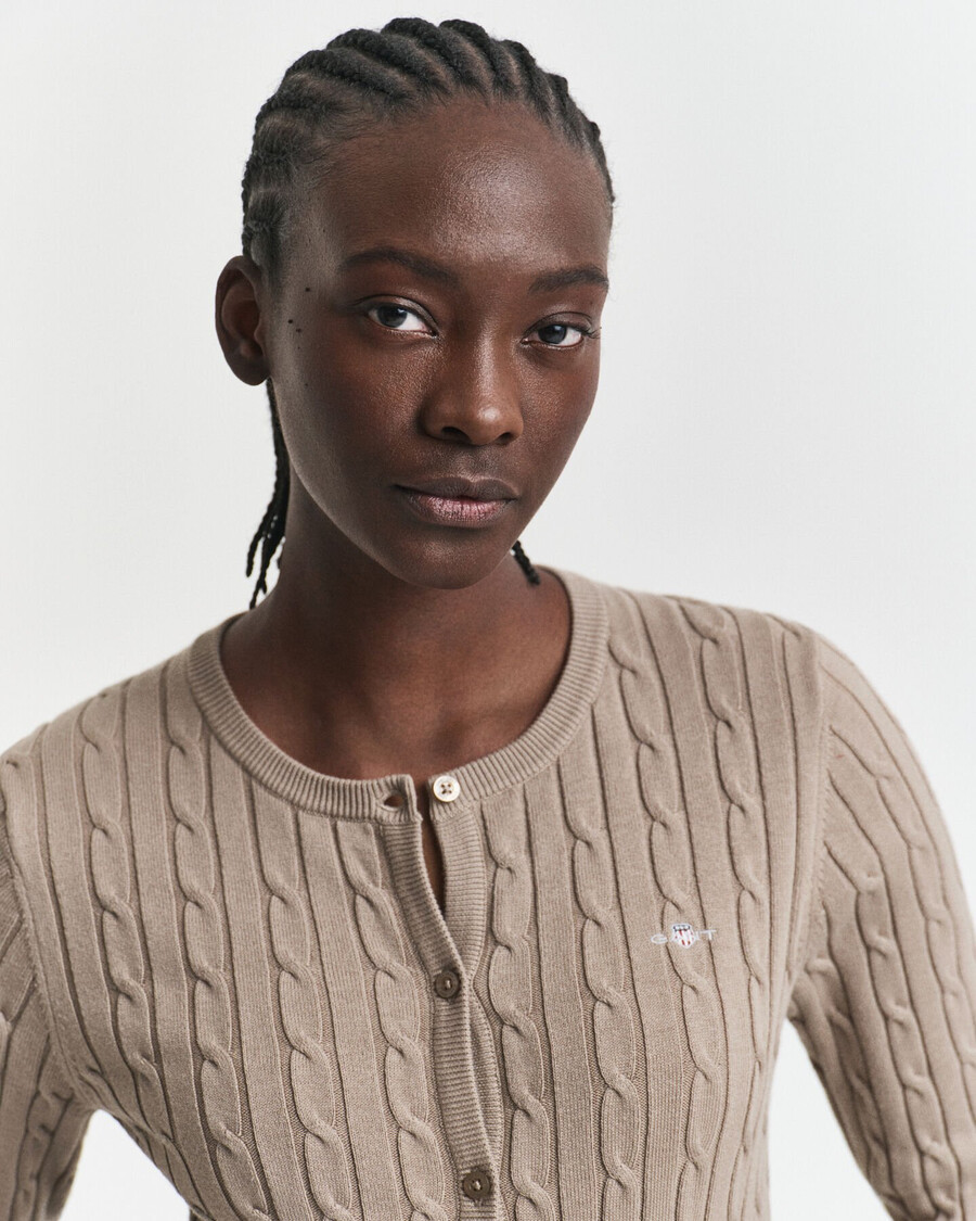 cardigan tricotat din bumbac elastic - bej taupe