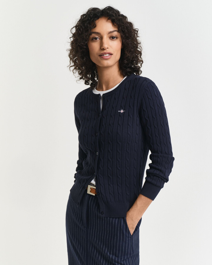 cardigan tricotat din bumbac elastic - albastru seară