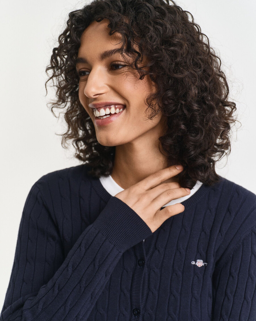 cardigan tricotat din bumbac elastic - albastru seară