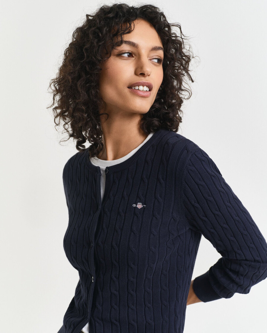 cardigan tricotat din bumbac elastic - albastru seară