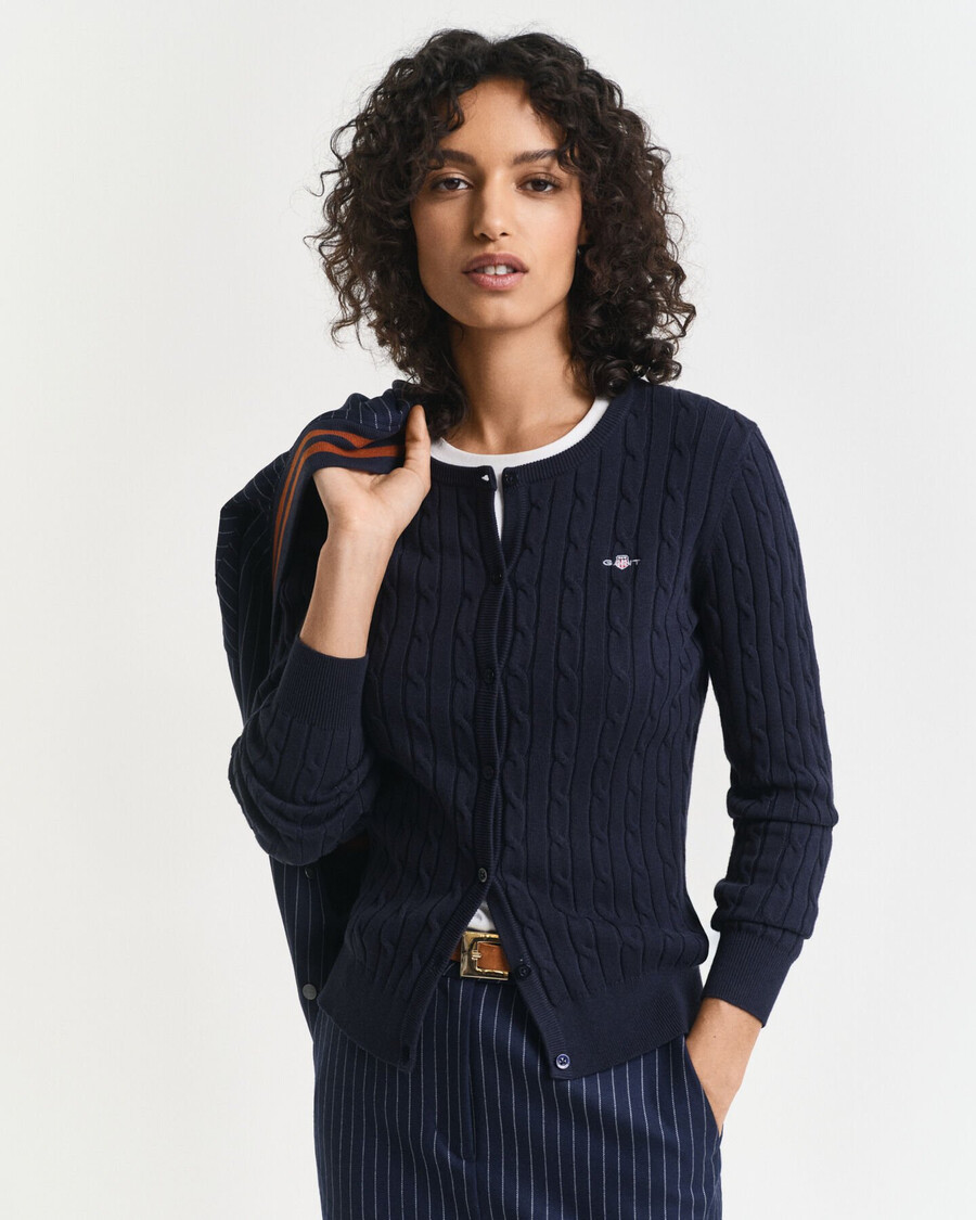 cardigan tricotat din bumbac elastic - albastru seară