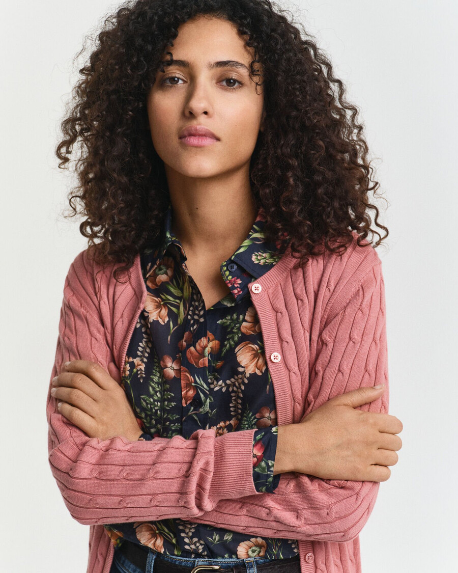 cardigan tricotat cu împletitură din bumbac elastic - cărămiziu decolorat