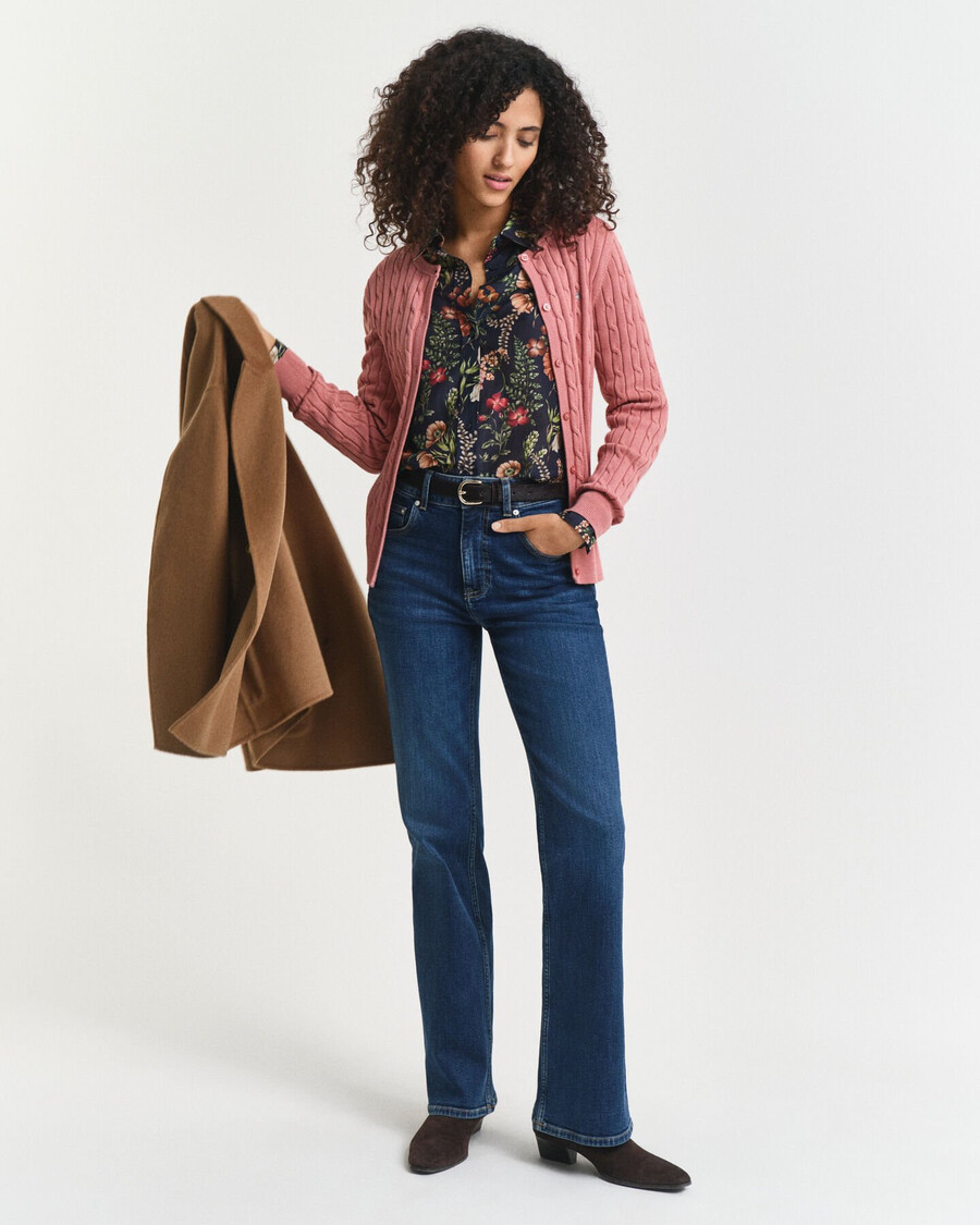 cardigan tricotat cu împletitură din bumbac elastic - cărămiziu decolorat