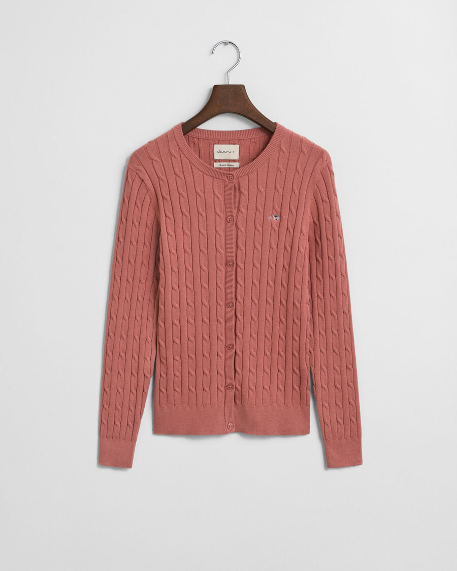 cardigan tricotat cu împletitură din bumbac elastic - cărămiziu decolorat