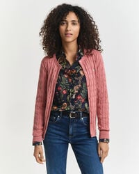 cardigan tricotat cu împletitură din bumbac elastic - cărămiziu decolorat