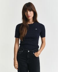 pulover din bumbac elastic tricotat - albastru seară