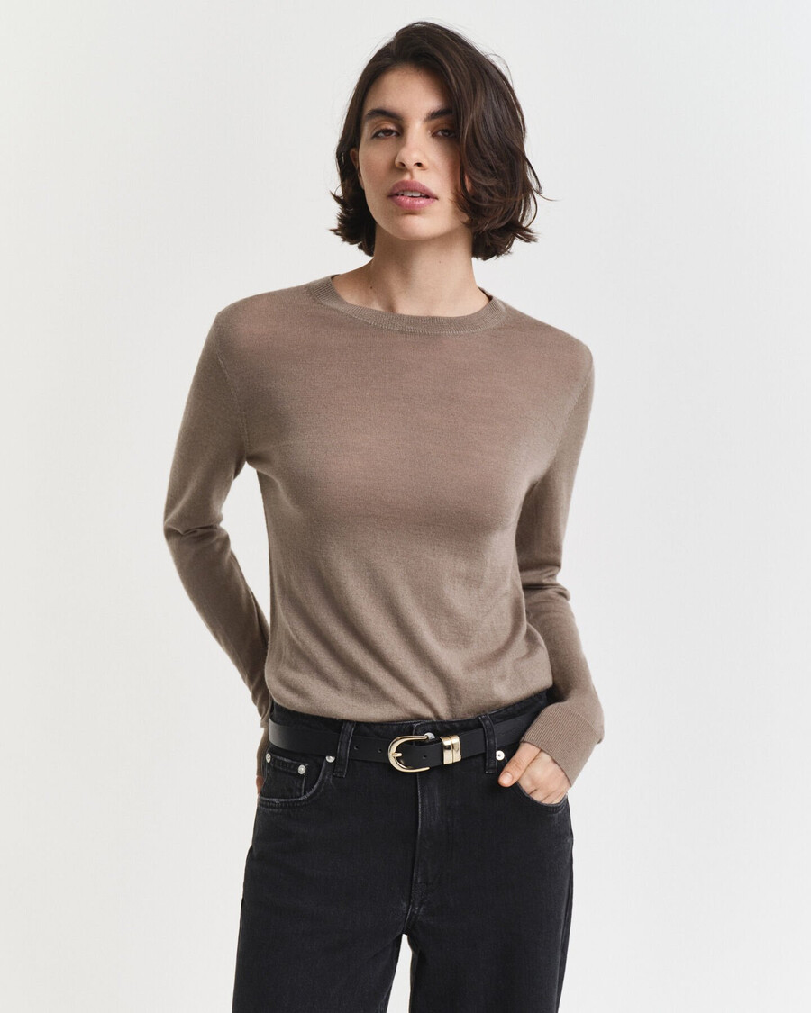 pulover cu guler rotund din lână merinos extrafină - bej taupe