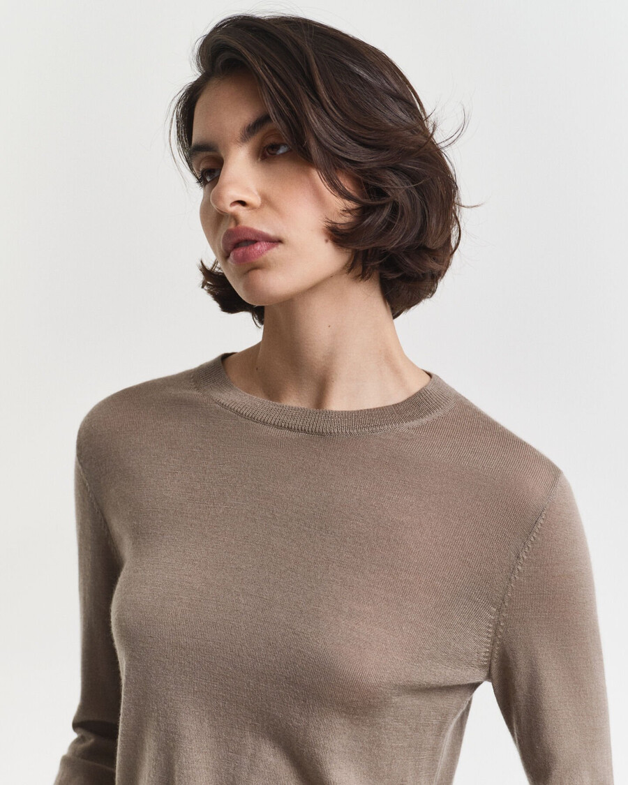 pulover cu guler rotund din lână merinos extrafină - bej taupe