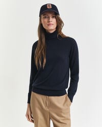 pulover cu guler înalt din lână merinos extrafină - albastru seară
