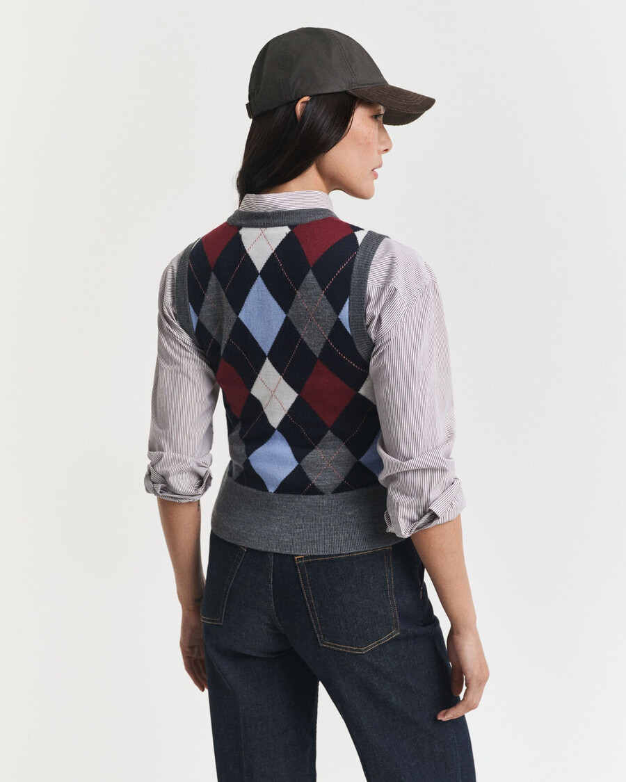 vestă cu guler rotund argyle - gri închis la culoare