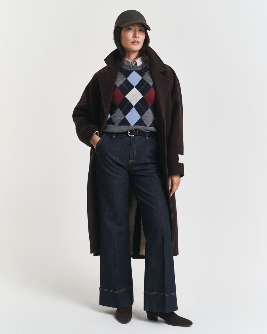 vestă cu guler rotund argyle - gri închis la culoare