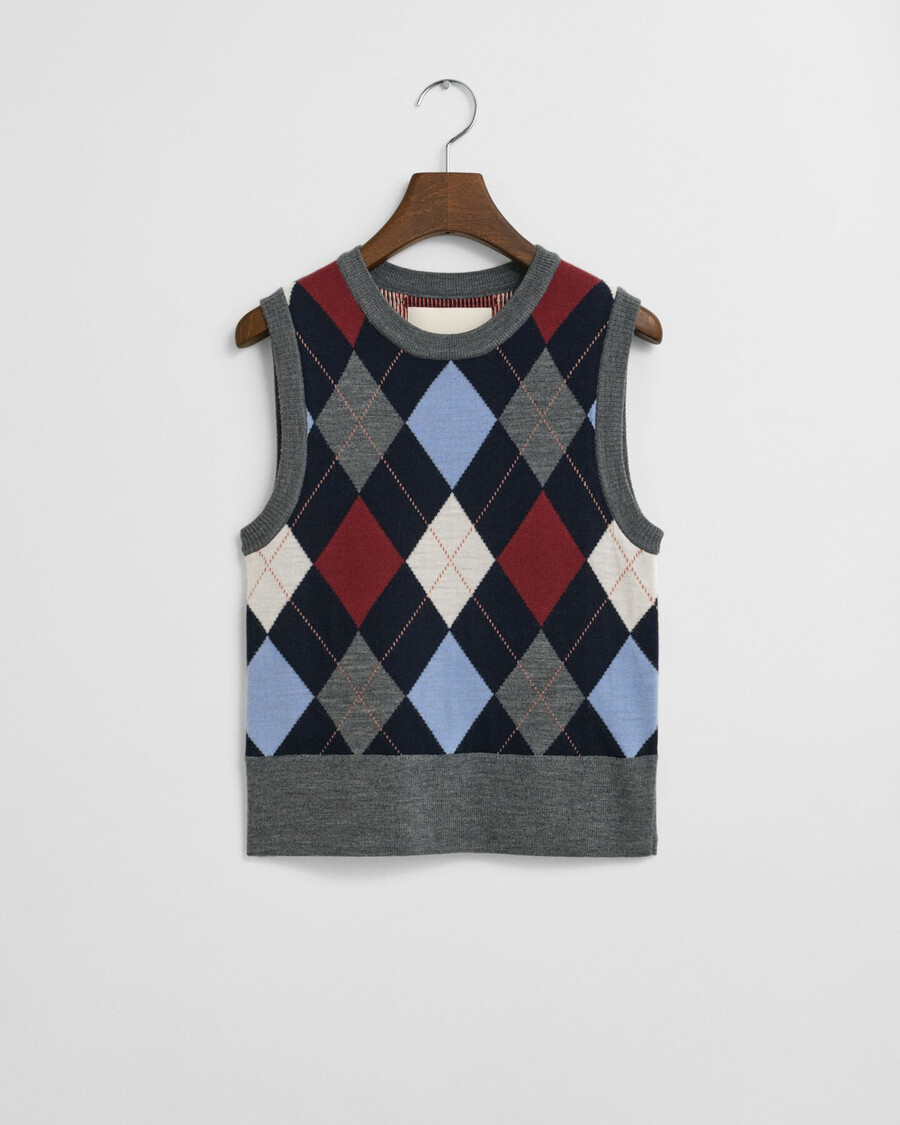 vestă cu guler rotund argyle - gri închis la culoare