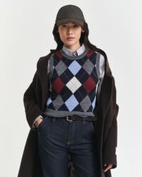 vestă cu guler rotund argyle - gri închis la culoare