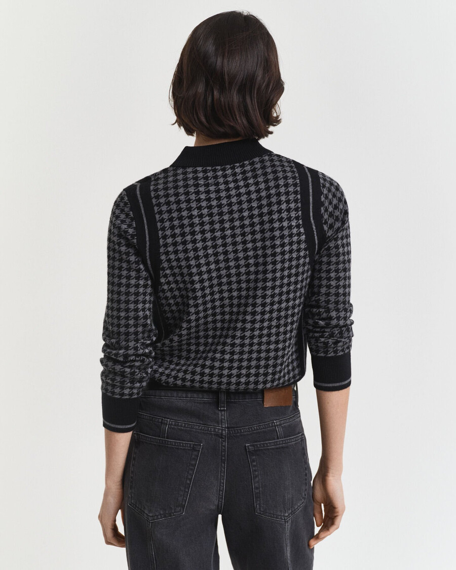 pulover polo jacquard cu imprimeu houndstooth - negru