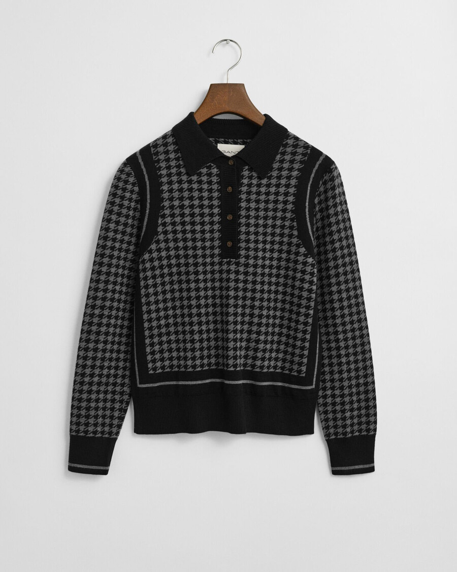 pulover polo jacquard cu imprimeu houndstooth - negru