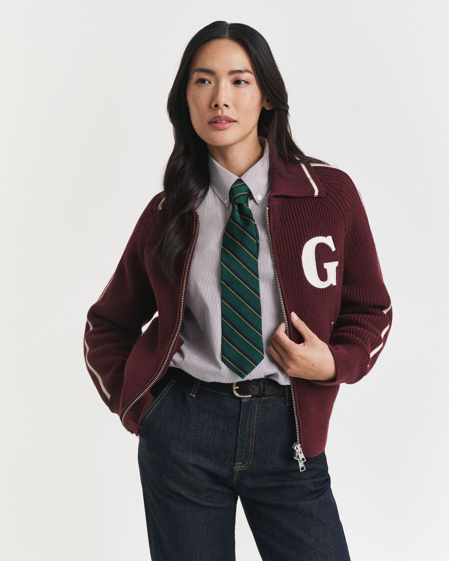 cardigan varsity cu fermoar - vișiniu-prună