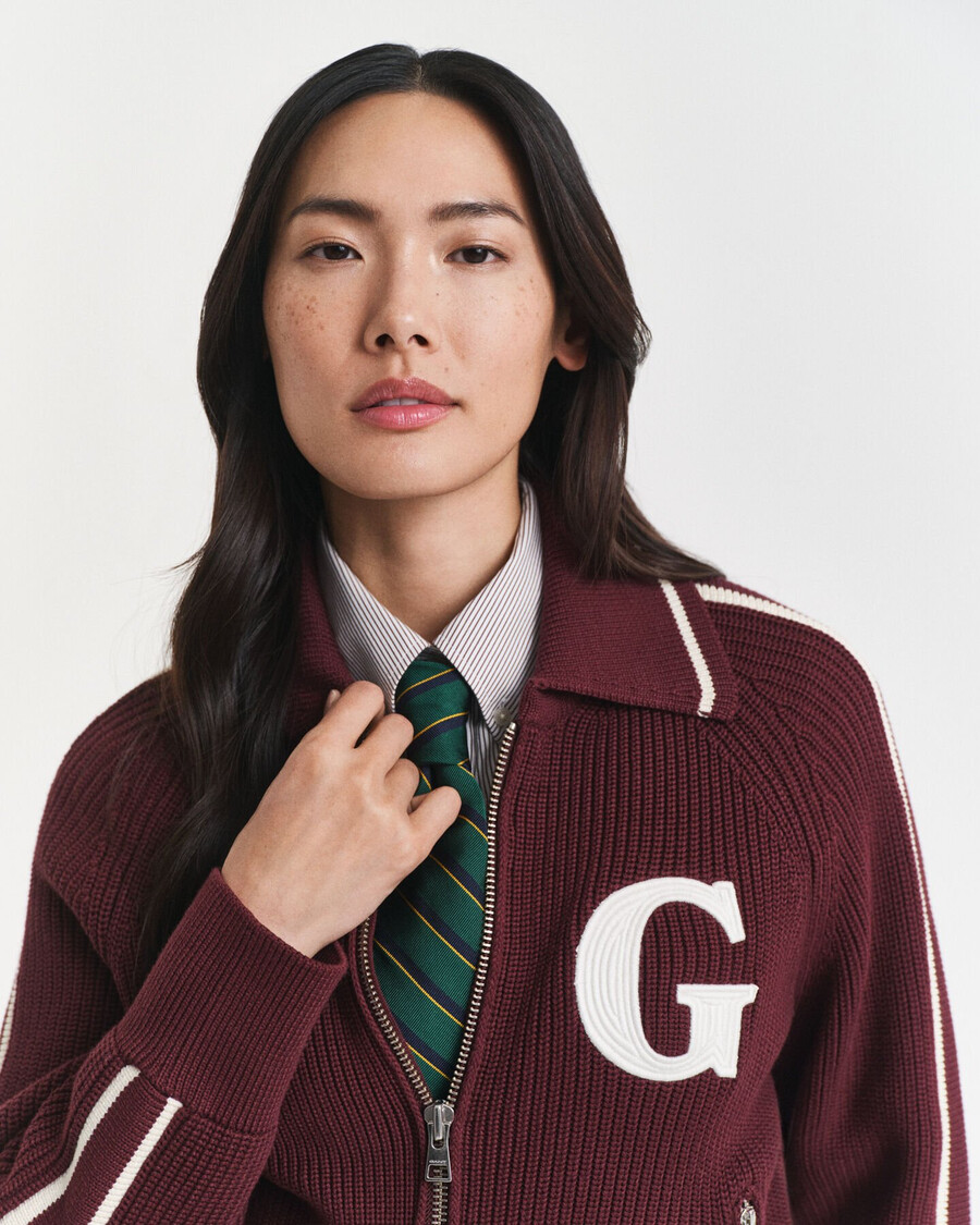 cardigan varsity cu fermoar - vișiniu-prună
