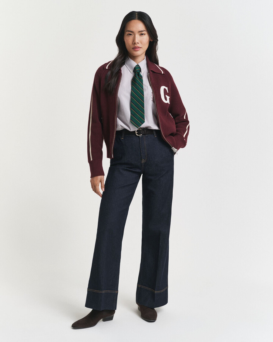 cardigan varsity cu fermoar - vișiniu-prună