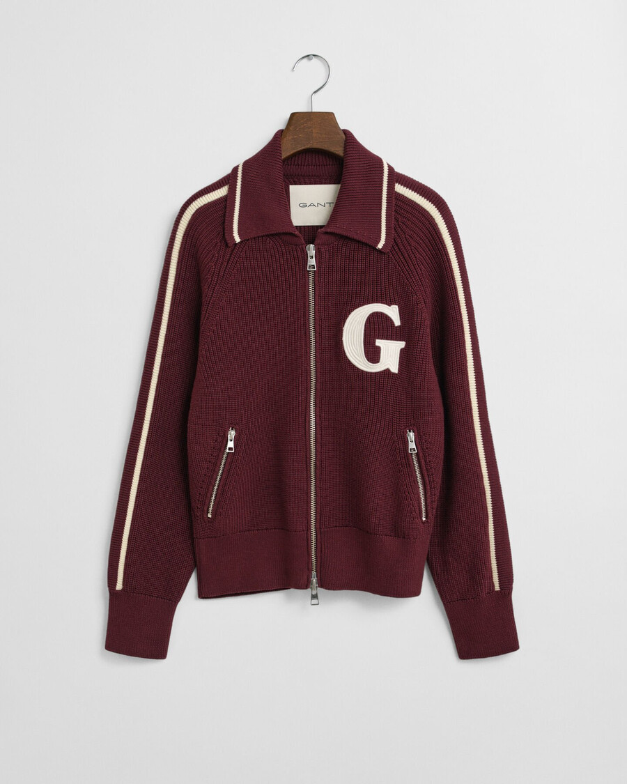 cardigan varsity cu fermoar - vișiniu-prună