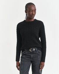 pulover cu guler rotund din cașmir împletit - negru