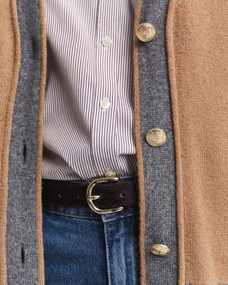 cardigan varsity cu guler în v - maro whisky