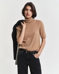 pulover cu guler înalt din cașmir cu mânecă scurtă - kaki cald