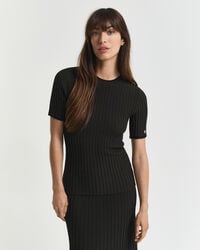 pulover cu mânecă scurtă și nervuri contrastante - verde mușchi închis