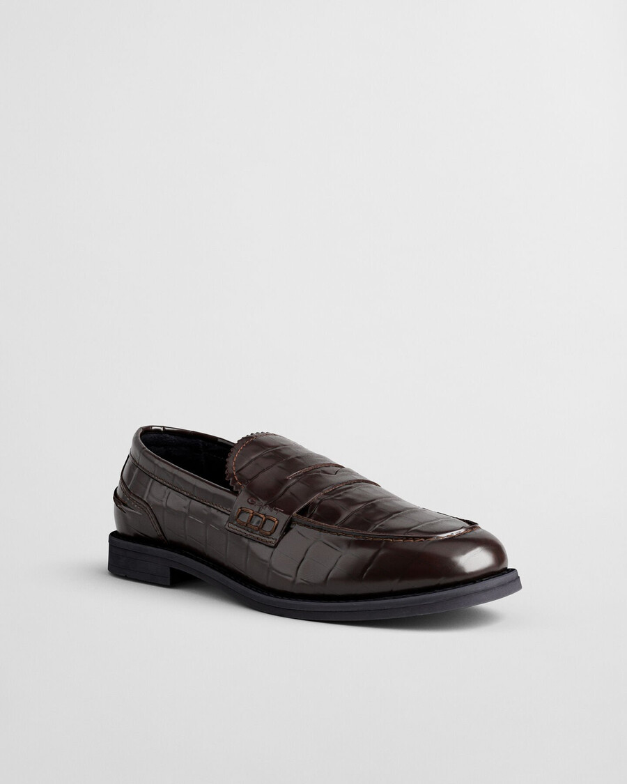 mocasini gracelyn din piele cu efect de crocodil - maro închis